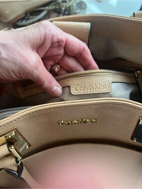 Calvin Klein Tan Leather Tote with Gold Hardware